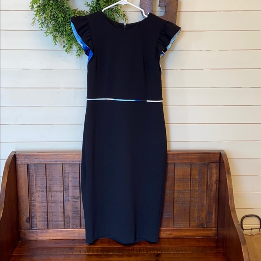 Calvin Klein Black Midi Dress with Blue Accents